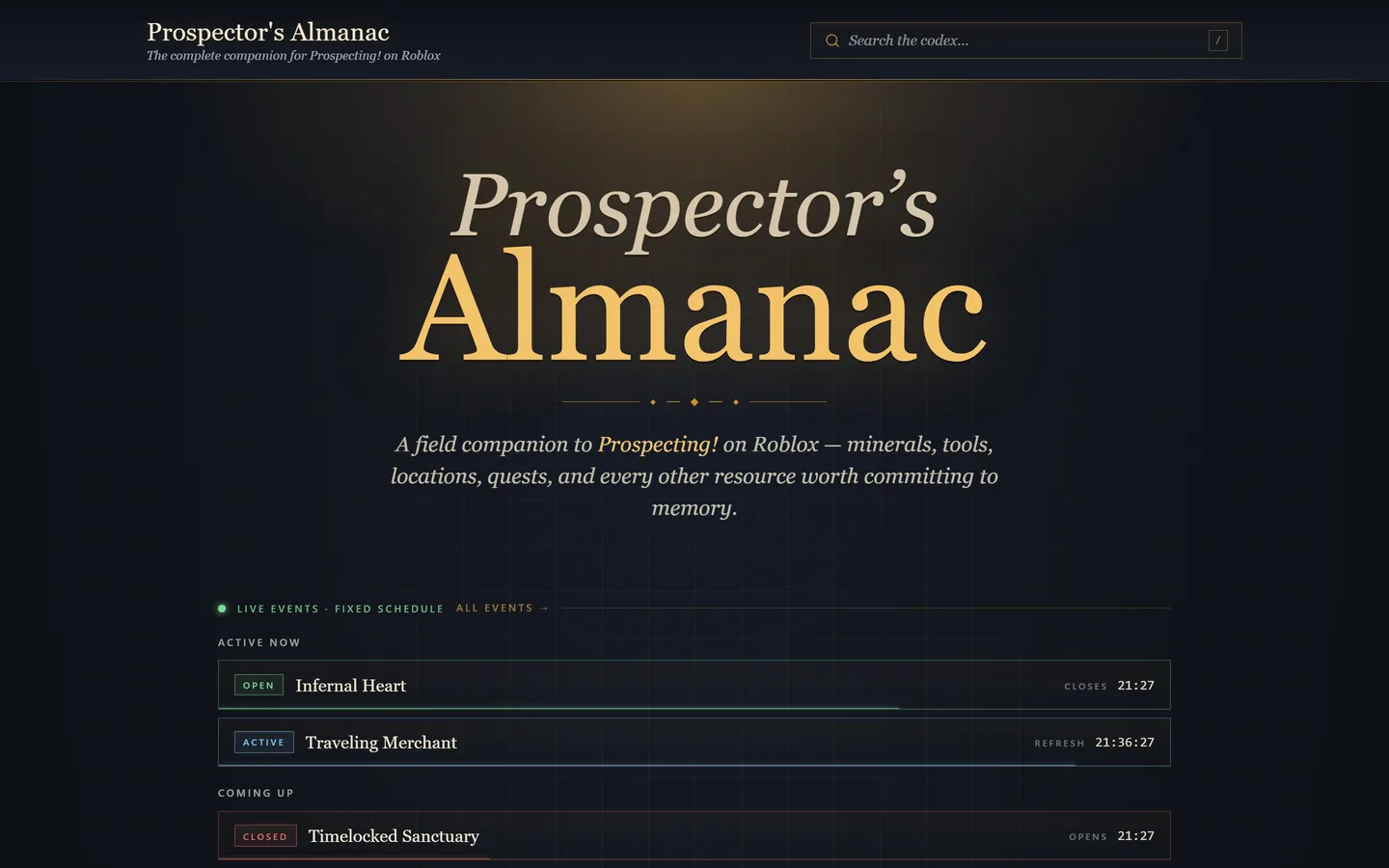 Home page of the Prospector's Almanac website