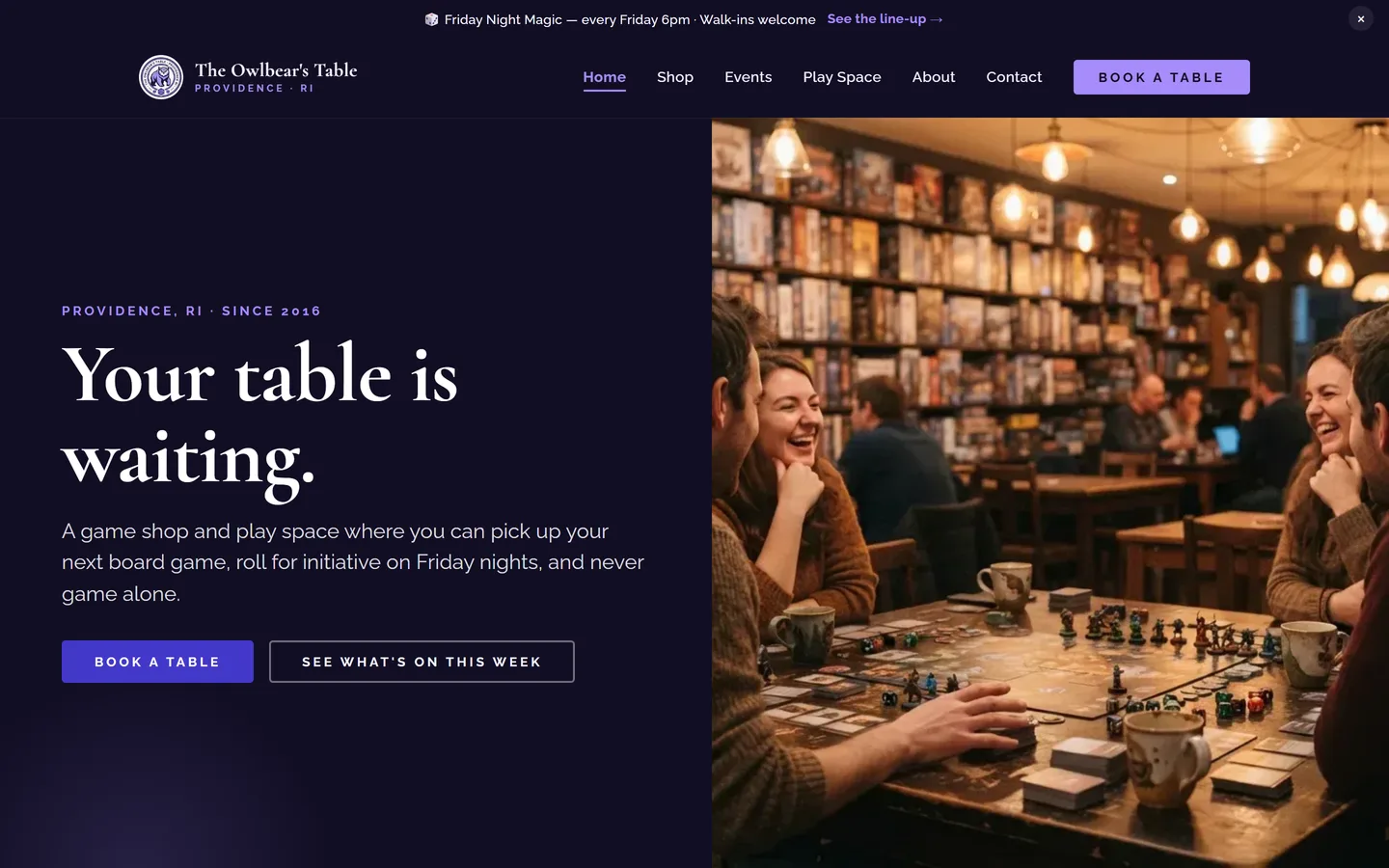 Home page of the The Owlbear's Table website
